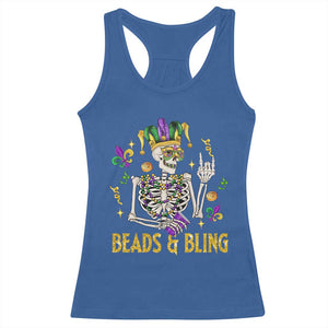 Mardi Gras Funny Skeleton Beads And Bling Racerback Tank Top TS09 Royal Blue Print Your Wear