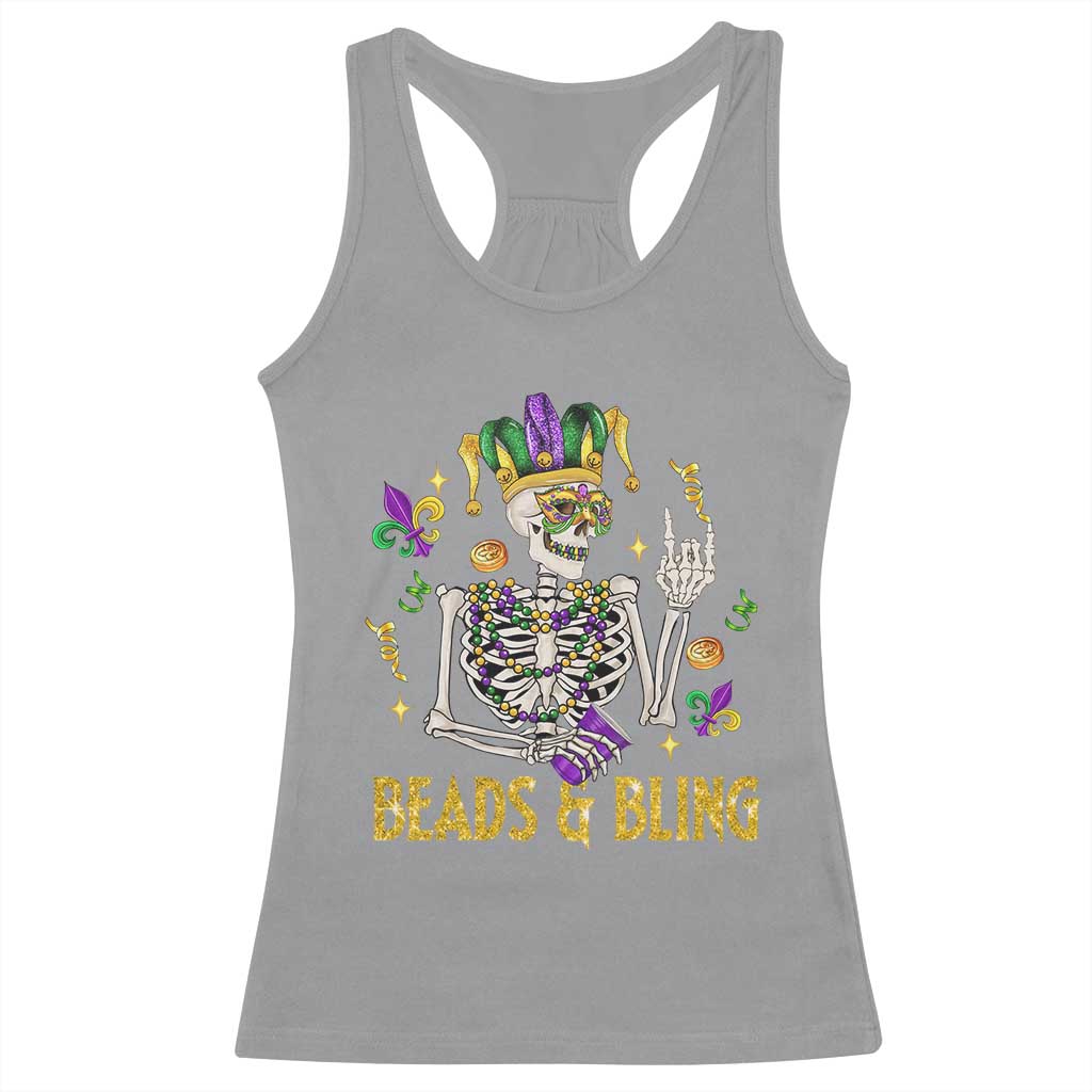 Mardi Gras Funny Skeleton Beads And Bling Racerback Tank Top TS09 Sport Gray Print Your Wear