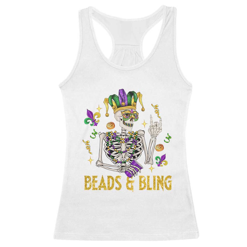 Mardi Gras Funny Skeleton Beads And Bling Racerback Tank Top TS09 White Print Your Wear
