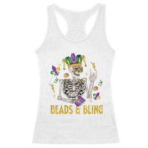 Mardi Gras Funny Skeleton Beads And Bling Racerback Tank Top TS09 White Print Your Wear