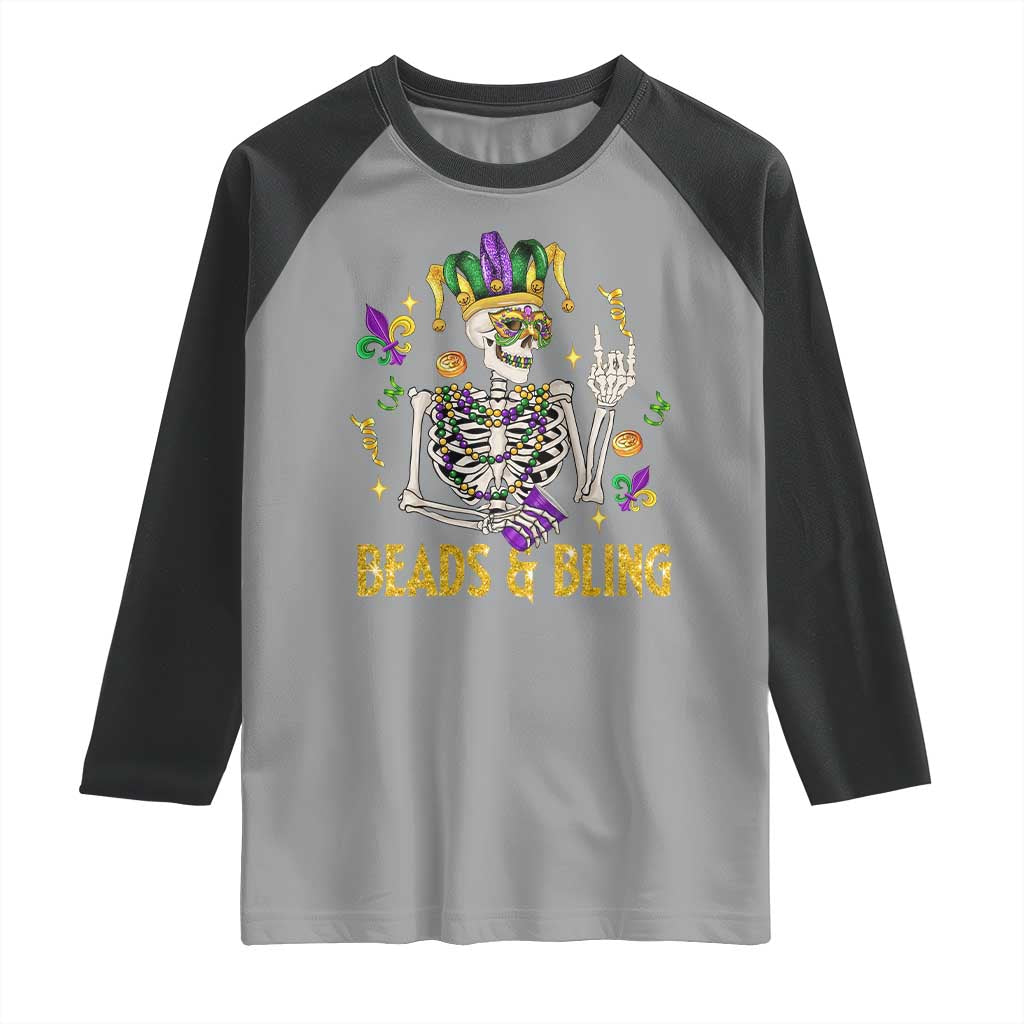 Mardi Gras Funny Skeleton Beads And Bling Raglan Shirt TS09 Sport Gray Black Print Your Wear