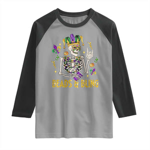 Mardi Gras Funny Skeleton Beads And Bling Raglan Shirt TS09 Sport Gray Black Print Your Wear
