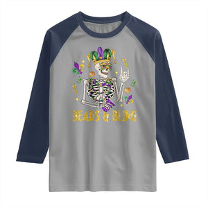 Mardi Gras Funny Skeleton Beads And Bling Raglan Shirt TS09 Sport Gray Navy Print Your Wear