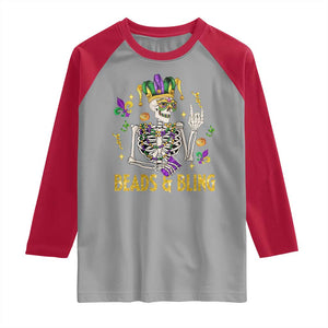Mardi Gras Funny Skeleton Beads And Bling Raglan Shirt TS09 Sport Gray Red Print Your Wear