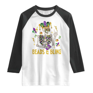 Mardi Gras Funny Skeleton Beads And Bling Raglan Shirt TS09 White Black Print Your Wear