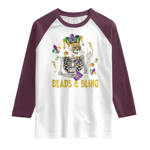Mardi Gras Funny Skeleton Beads And Bling Raglan Shirt TS09 White Maroon Print Your Wear