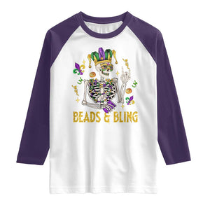 Mardi Gras Funny Skeleton Beads And Bling Raglan Shirt TS09 White Purple Print Your Wear