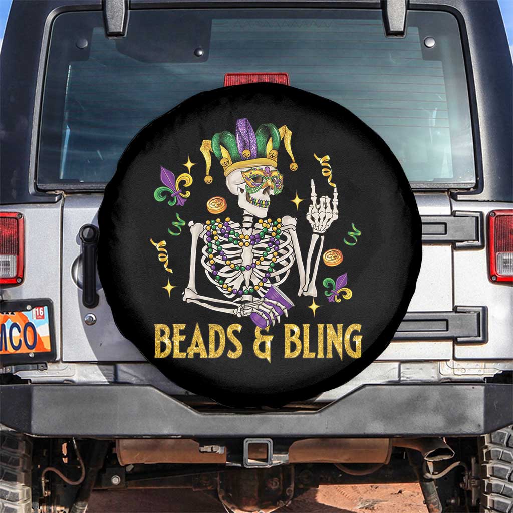 Mardi Gras Funny Skeleton Beads And Bling Spare Tire Cover TS09 No hole Black Print Your Wear