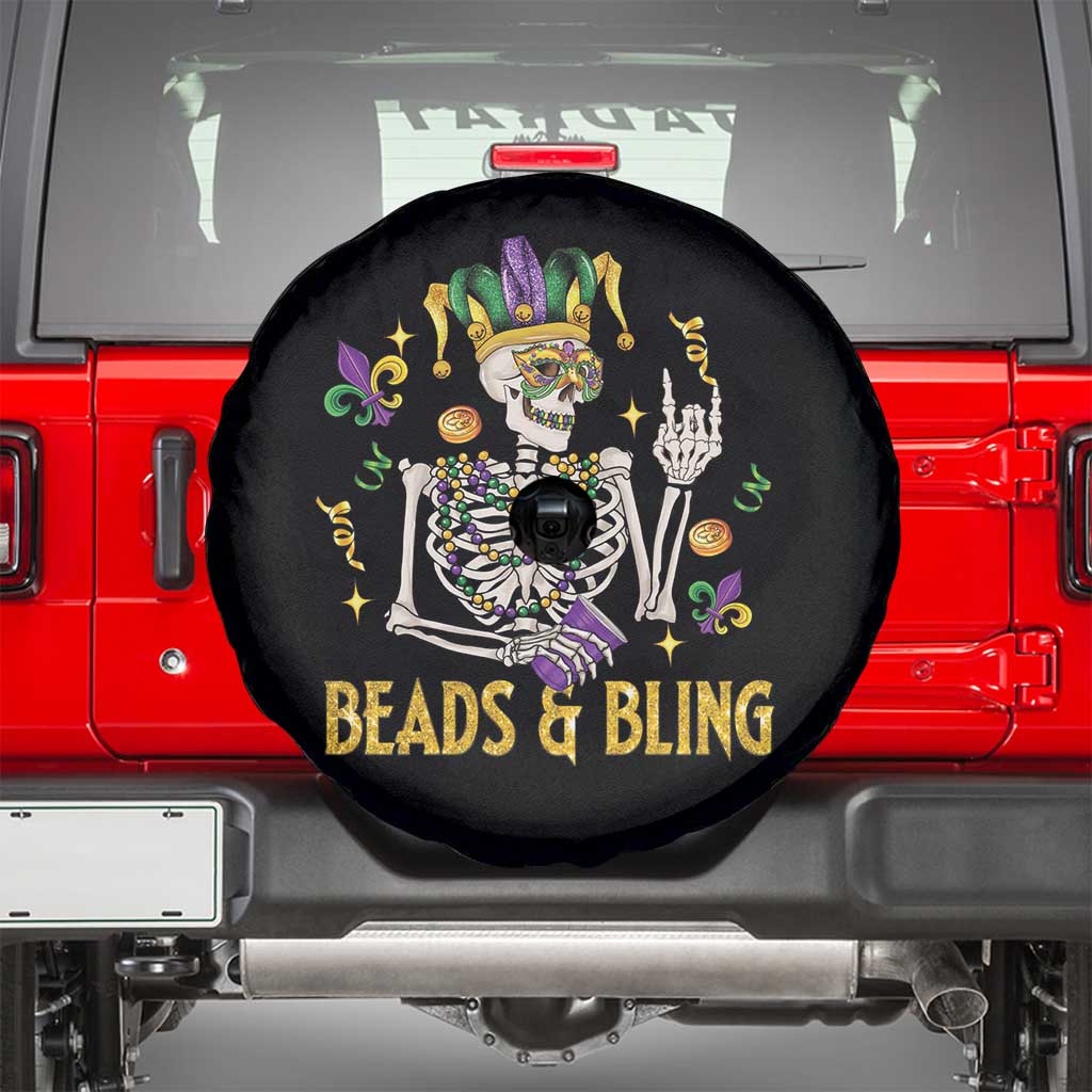 Mardi Gras Funny Skeleton Beads And Bling Spare Tire Cover TS09 Black Print Your Wear