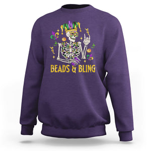 Mardi Gras Funny Skeleton Beads And Bling Sweatshirt TS09 Purple Printyourwear