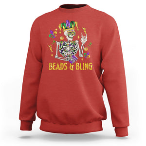 Mardi Gras Funny Skeleton Beads And Bling Sweatshirt TS09 Red Printyourwear