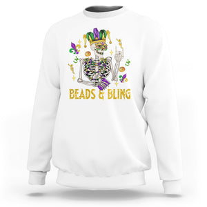 Mardi Gras Funny Skeleton Beads And Bling Sweatshirt TS09 White Printyourwear