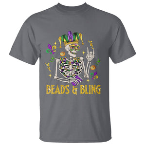 Mardi Gras Funny Skeleton Beads And Bling T Shirt TS09 Charcoal Printyourwear