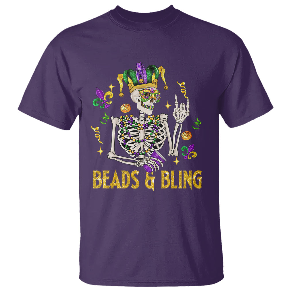 Mardi Gras Funny Skeleton Beads And Bling T Shirt TS09 Purple Printyourwear