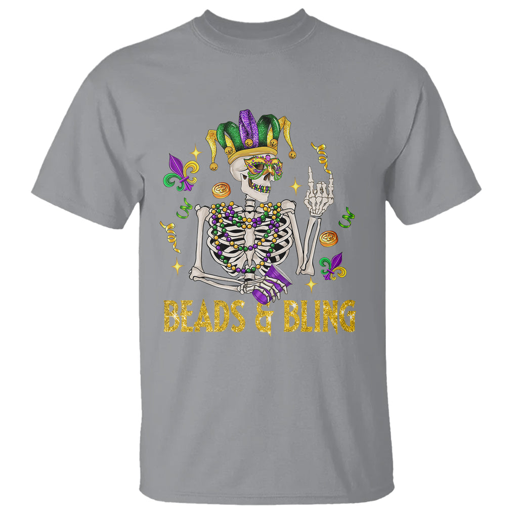 Mardi Gras Funny Skeleton Beads And Bling T Shirt TS09 Sport Gray Printyourwear