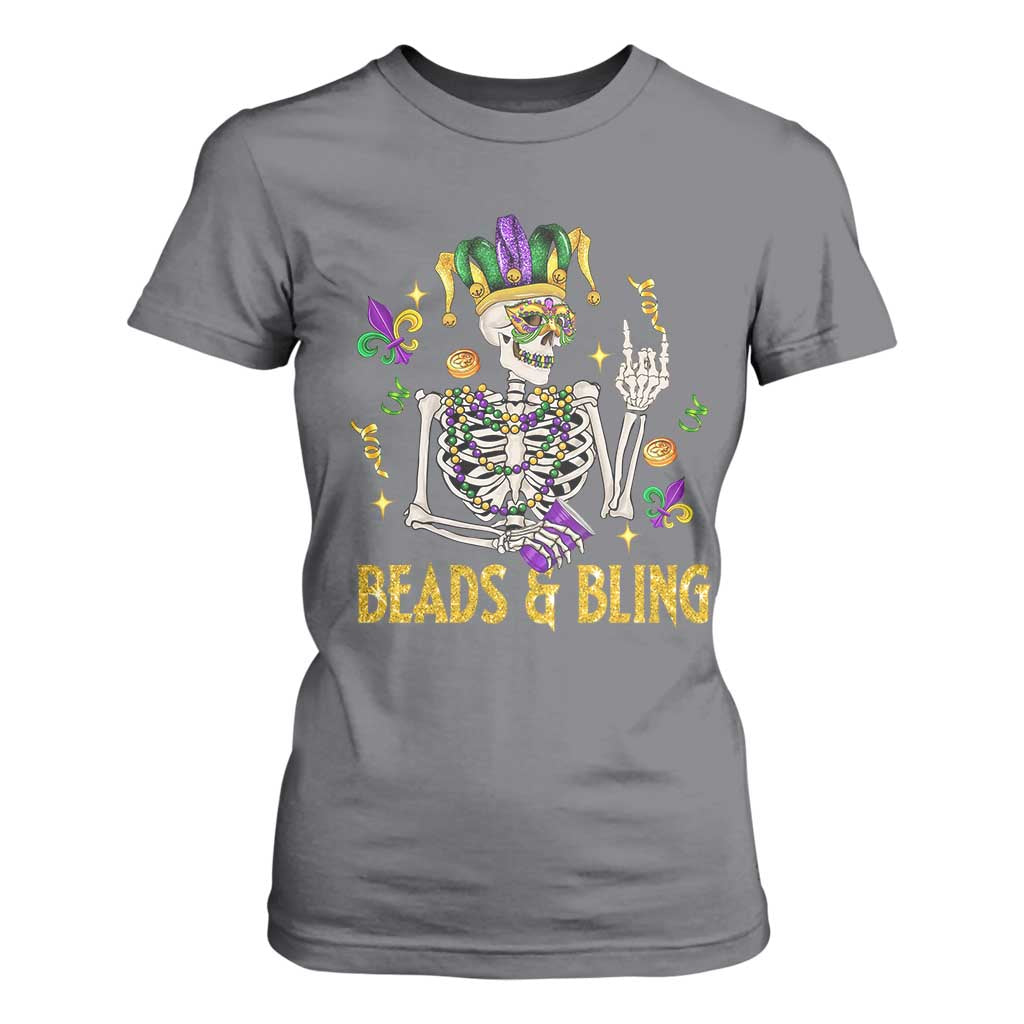 Mardi Gras Funny Skeleton Beads And Bling T Shirt For Women TS09 Charcoal Print Your Wear