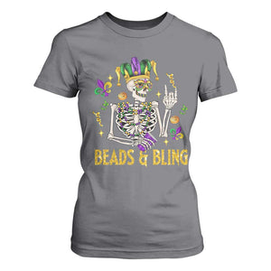Mardi Gras Funny Skeleton Beads And Bling T Shirt For Women TS09 Charcoal Print Your Wear