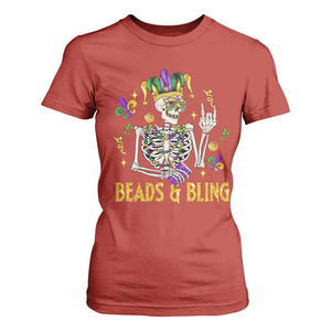 Mardi Gras Funny Skeleton Beads And Bling T Shirt For Women TS09 Red Print Your Wear
