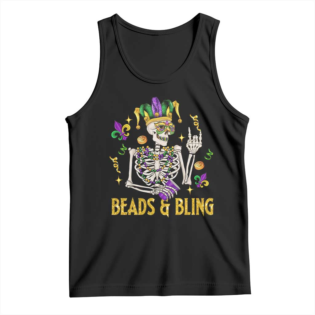 Mardi Gras Funny Skeleton Beads And Bling Tank Top TS09 Black Print Your Wear