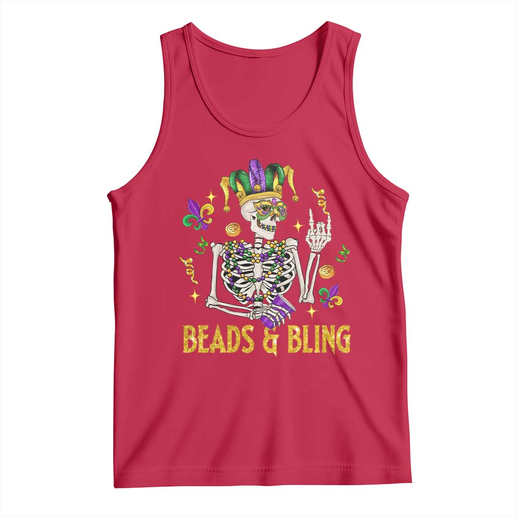 Mardi Gras Funny Skeleton Beads And Bling Tank Top TS09 Red Print Your Wear