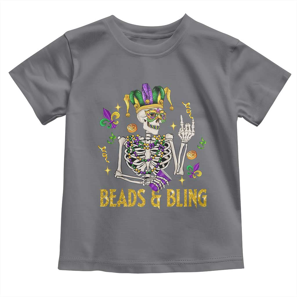 Mardi Gras Funny Skeleton Beads And Bling Toddler T Shirt TS09 Charcoal Print Your Wear