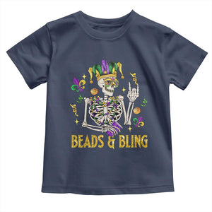 Mardi Gras Funny Skeleton Beads And Bling Toddler T Shirt TS09 Navy Print Your Wear