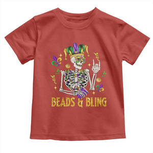 Mardi Gras Funny Skeleton Beads And Bling Toddler T Shirt TS09 Red Print Your Wear
