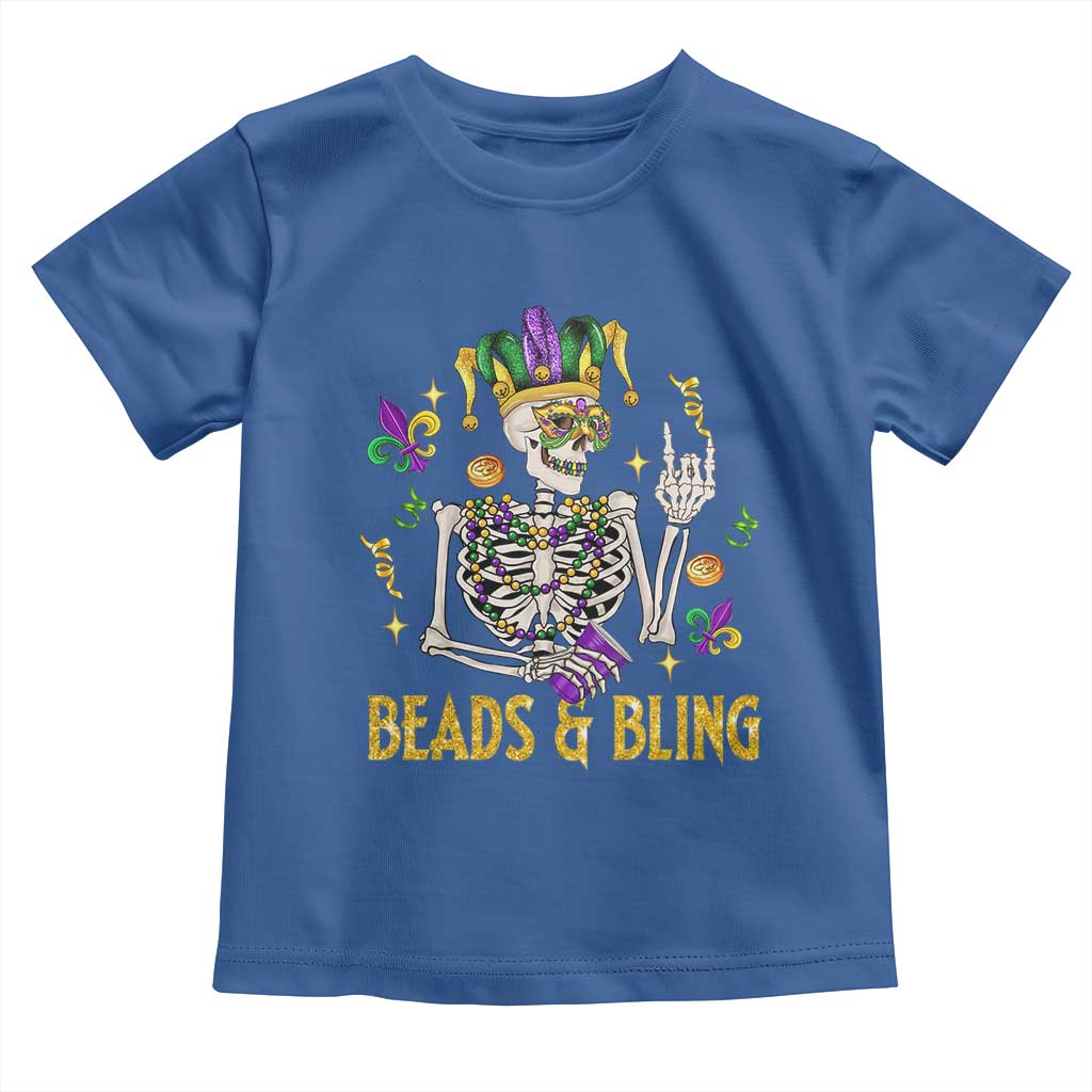 Mardi Gras Funny Skeleton Beads And Bling Toddler T Shirt TS09 Royal Blue Print Your Wear