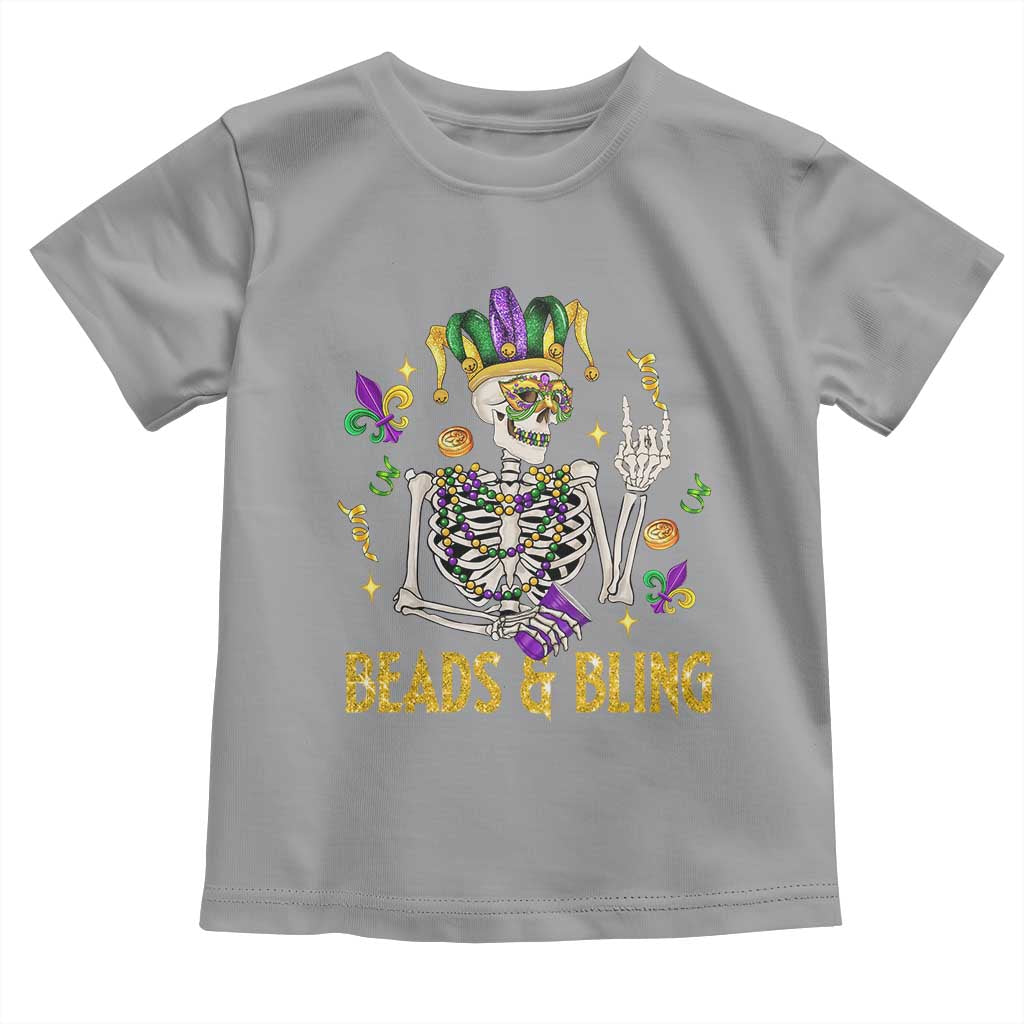 Mardi Gras Funny Skeleton Beads And Bling Toddler T Shirt TS09 Sport Gray Print Your Wear