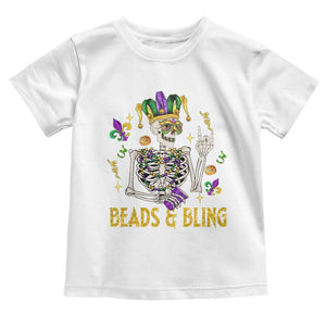 Mardi Gras Funny Skeleton Beads And Bling Toddler T Shirt TS09 White Print Your Wear