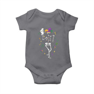 Mardi Gras Funny Jester Skeleton Dancing With Cat Baby Onesie TS09 Charcoal Print Your Wear