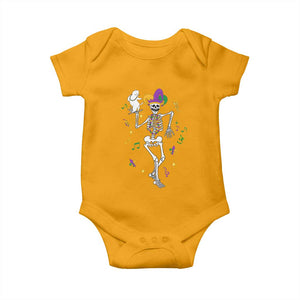 Mardi Gras Funny Jester Skeleton Dancing With Cat Baby Onesie TS09 Gold Print Your Wear