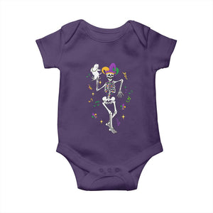 Mardi Gras Funny Jester Skeleton Dancing With Cat Baby Onesie TS09 Purple Print Your Wear