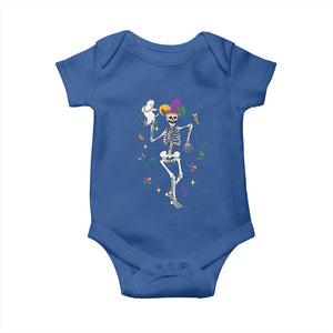 Mardi Gras Funny Jester Skeleton Dancing With Cat Baby Onesie TS09 Royal Blue Print Your Wear