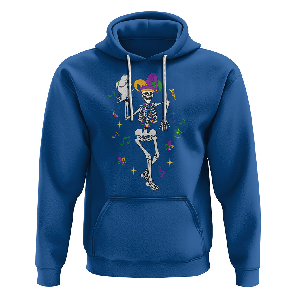Mardi Gras Funny Jester Skeleton Dancing With Cat Hoodie TS09 Royal Blue Printyourwear