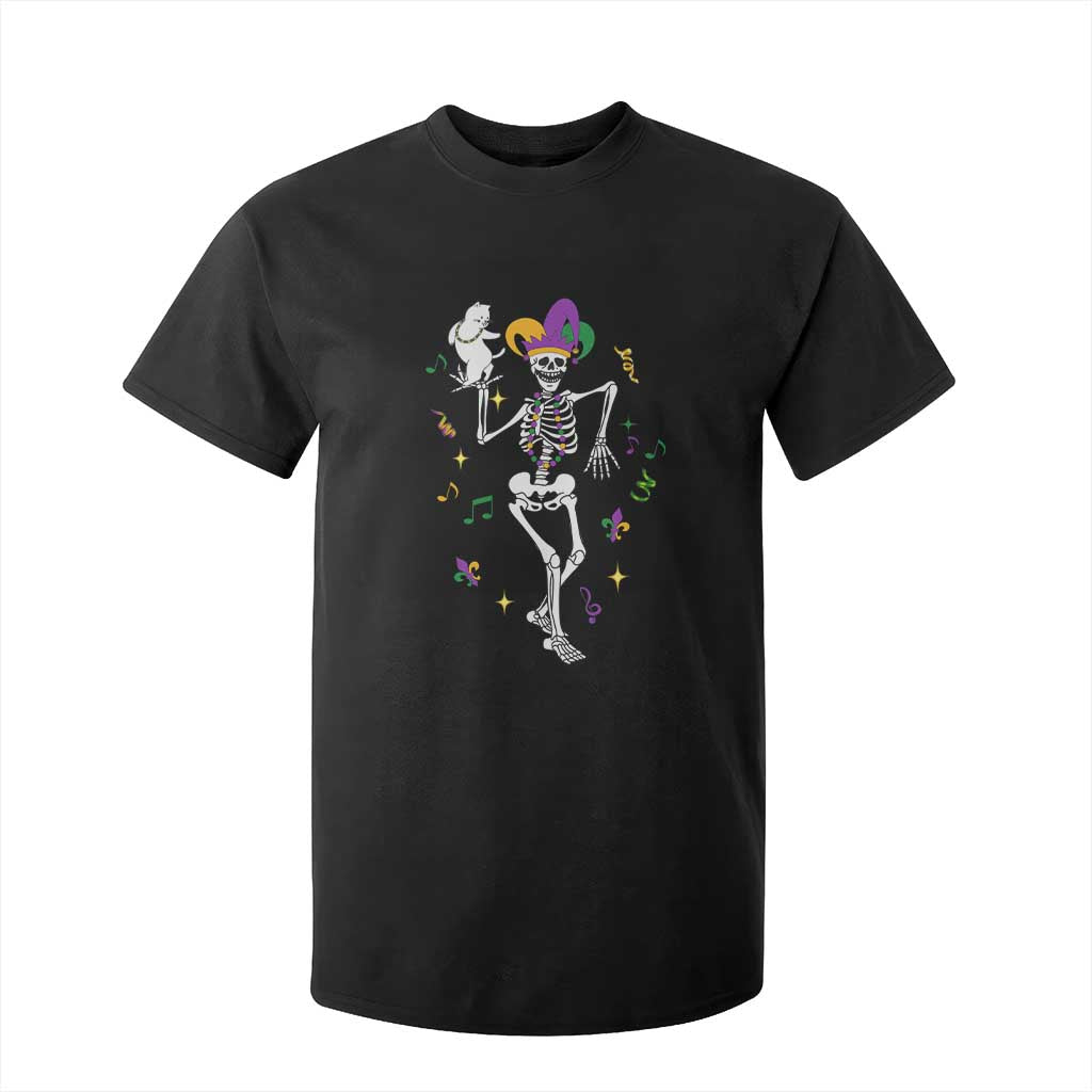 Mardi Gras Funny Jester Skeleton Dancing With Cat T Shirt For Kid TS09 Black Print Your Wear