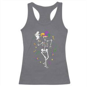 Mardi Gras Funny Jester Skeleton Dancing With Cat Racerback Tank Top TS09 Charcoal Print Your Wear
