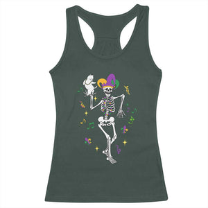 Mardi Gras Funny Jester Skeleton Dancing With Cat Racerback Tank Top TS09 Dark Forest Green Print Your Wear