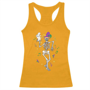 Mardi Gras Funny Jester Skeleton Dancing With Cat Racerback Tank Top TS09 Gold Print Your Wear