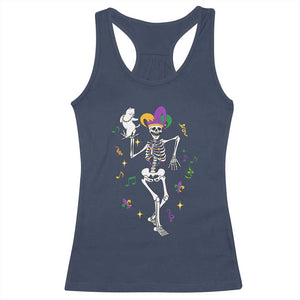 Mardi Gras Funny Jester Skeleton Dancing With Cat Racerback Tank Top TS09 Navy Print Your Wear
