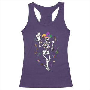 Mardi Gras Funny Jester Skeleton Dancing With Cat Racerback Tank Top TS09 Purple Print Your Wear