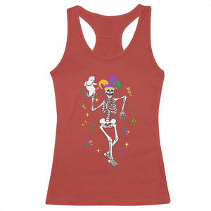Mardi Gras Funny Jester Skeleton Dancing With Cat Racerback Tank Top TS09 Red Print Your Wear