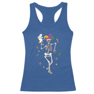 Mardi Gras Funny Jester Skeleton Dancing With Cat Racerback Tank Top TS09 Royal Blue Print Your Wear