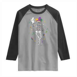 Mardi Gras Funny Jester Skeleton Dancing With Cat Raglan Shirt TS09 Sport Gray Black Print Your Wear