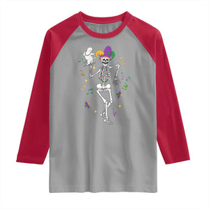Mardi Gras Funny Jester Skeleton Dancing With Cat Raglan Shirt TS09 Sport Gray Red Print Your Wear