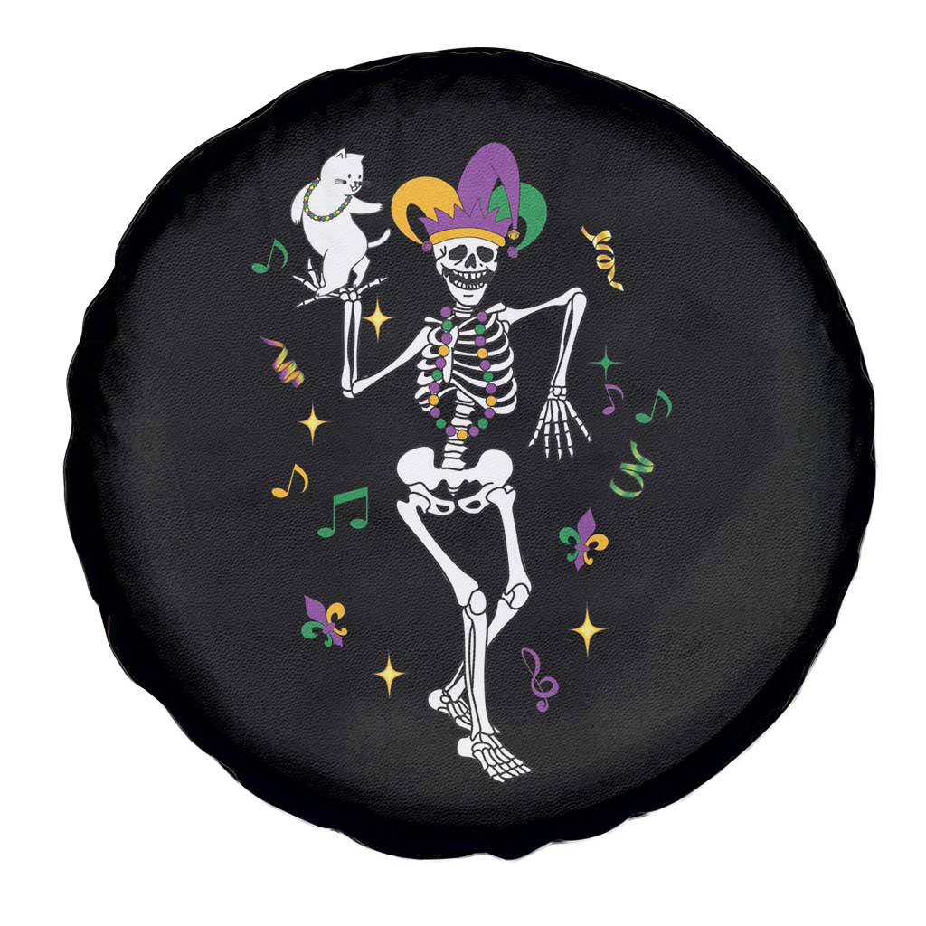 Mardi Gras Funny Jester Skeleton Dancing With Cat Spare Tire Cover TS09 Print Your Wear