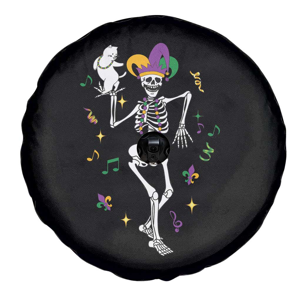 Mardi Gras Funny Jester Skeleton Dancing With Cat Spare Tire Cover TS09 Print Your Wear