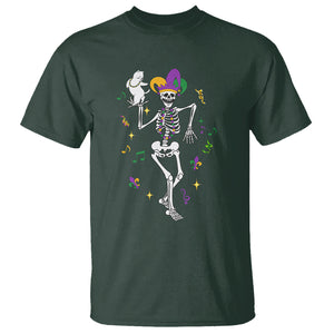 Mardi Gras Funny Jester Skeleton Dancing With Cat T Shirt TS09 Dark Forest Green Printyourwear