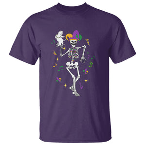 Mardi Gras Funny Jester Skeleton Dancing With Cat T Shirt TS09 Purple Printyourwear