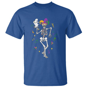 Mardi Gras Funny Jester Skeleton Dancing With Cat T Shirt TS09 Royal Blue Printyourwear